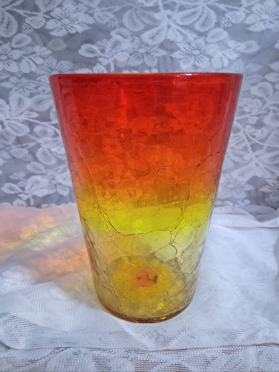 BLENKO Other - Vintage Blenko Crackle Glass Vase Amberina Orange